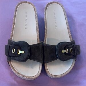 Veronica Beard Olive Green Buckle Slide Sandals
